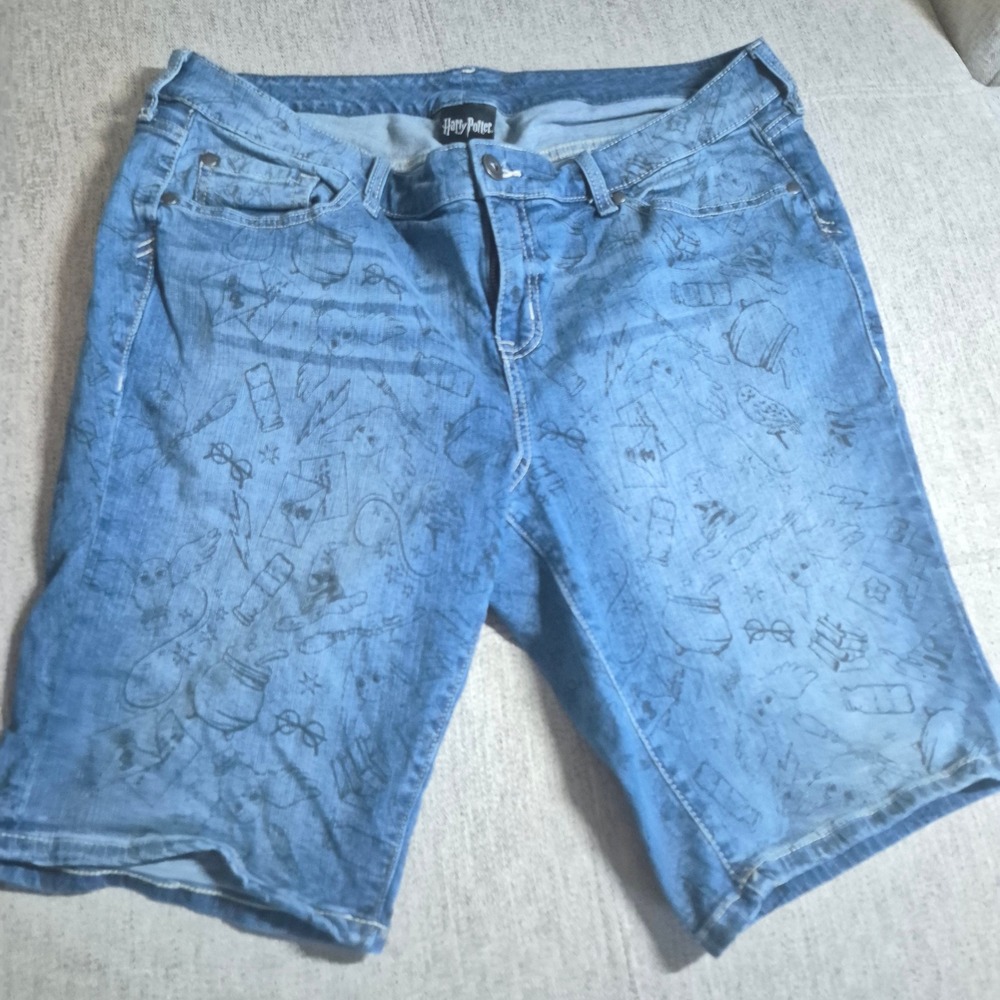 Harry Potter Women  Denim Bermuda Shorts Laser Print Hedwig Wizarding World 11